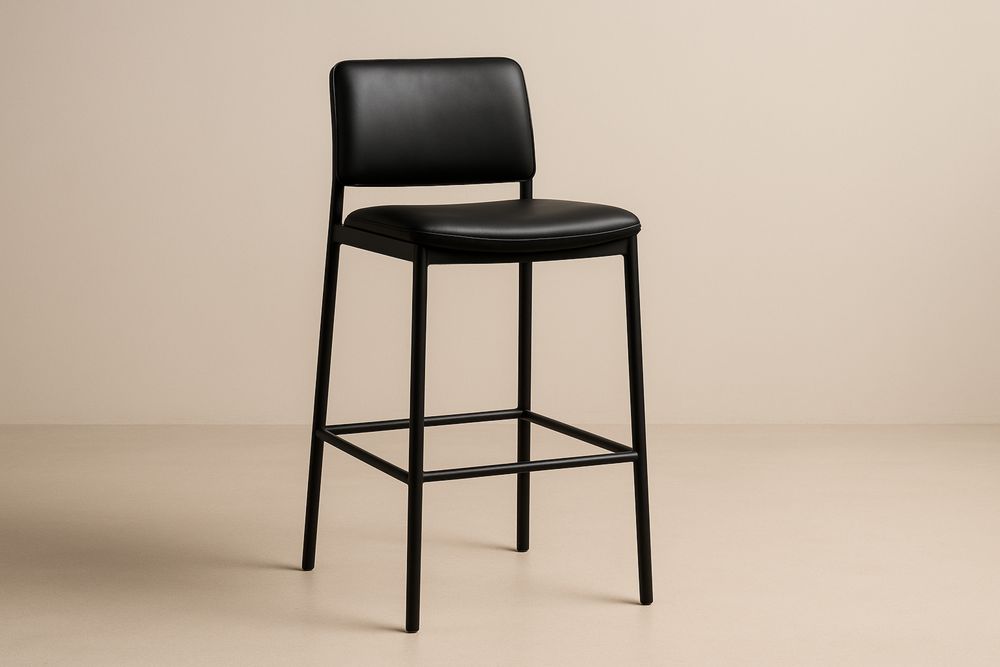 Banqueta de bar Alto Preto em Aço com Assento de Pele Sintética