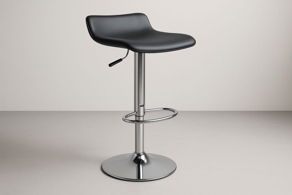 Banqueta de bar Alto Ajustável em Aço Cromado e Pele Sintética Preta