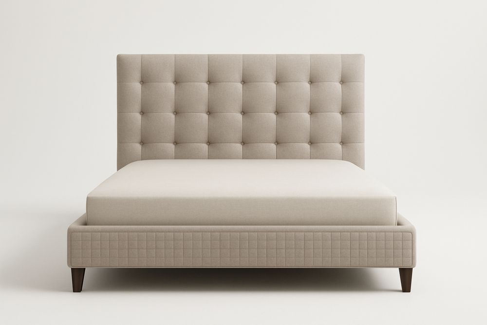 Cama de Casal Bege com Cabeceira Estofada em Poliéster