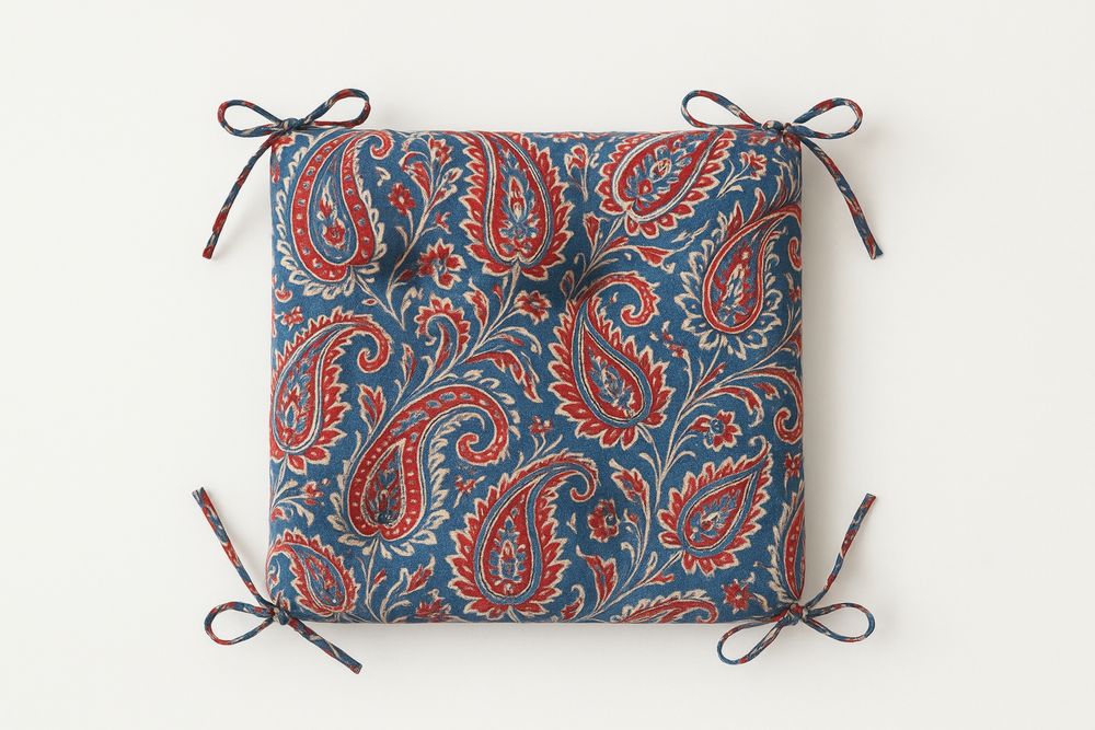Almofada de Assento Quadrada Algodão Padrão Paisley Azul/Vermelho 40x40(C×L) cm