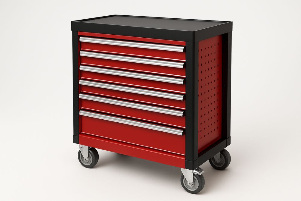 Carro de Ferramentas com 6 Gavetas em Aço Vermelho e Preto