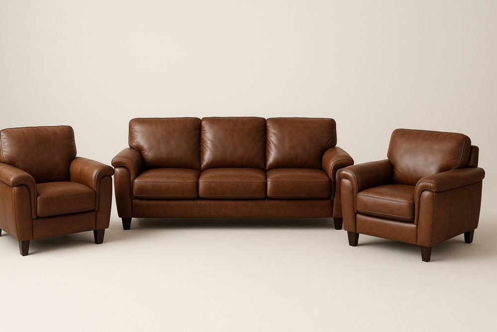 Conjunto de Sofás e Poltronas em PU Marrom