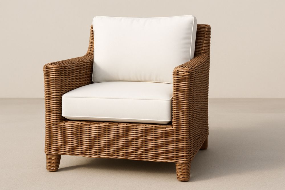 Poltrona de Vime com Almofadas de Poliéster Branco