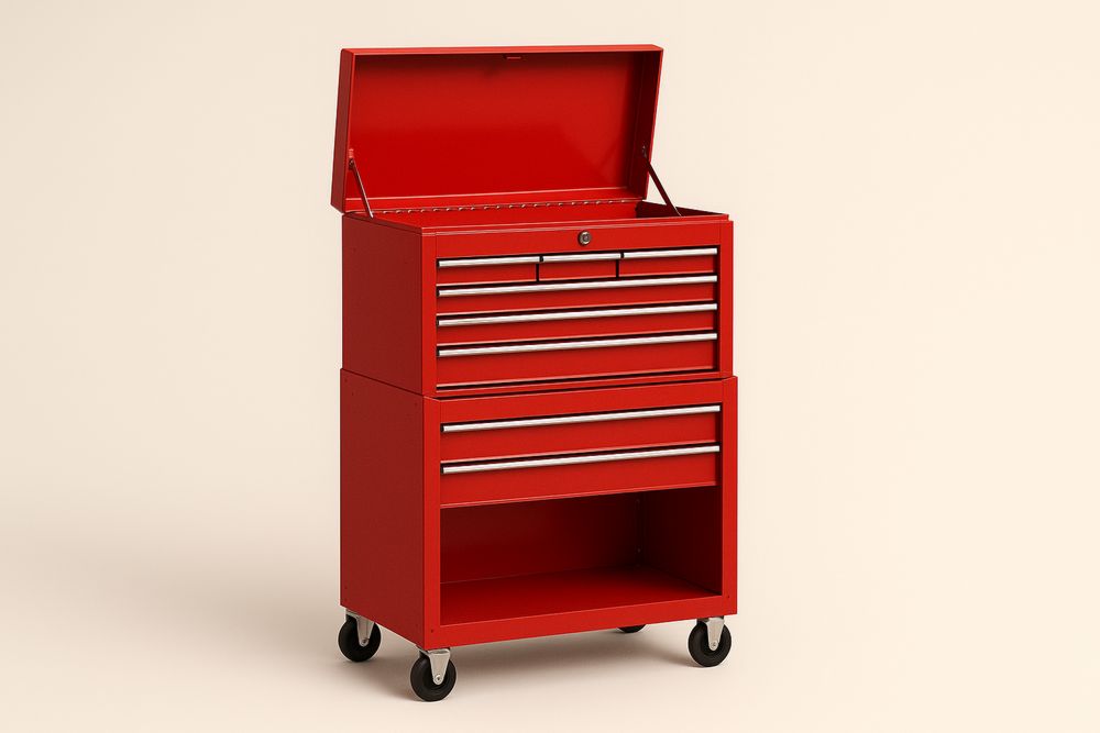 Caixa de Ferramentas em Aço Vermelha com Rodas e 10 Gavetas