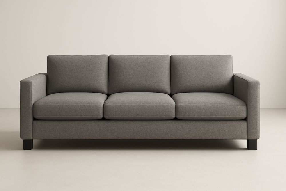 Sofá de Tecido Poliéster Cinza 3 Lugares com Estrutura em Madeira maciça