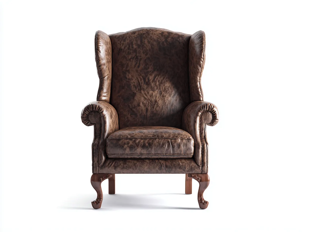 Poltrona a orecchioni-pelle-legno-85x91x111 cm-Marrone scuro-Stile classico-Novexmahome