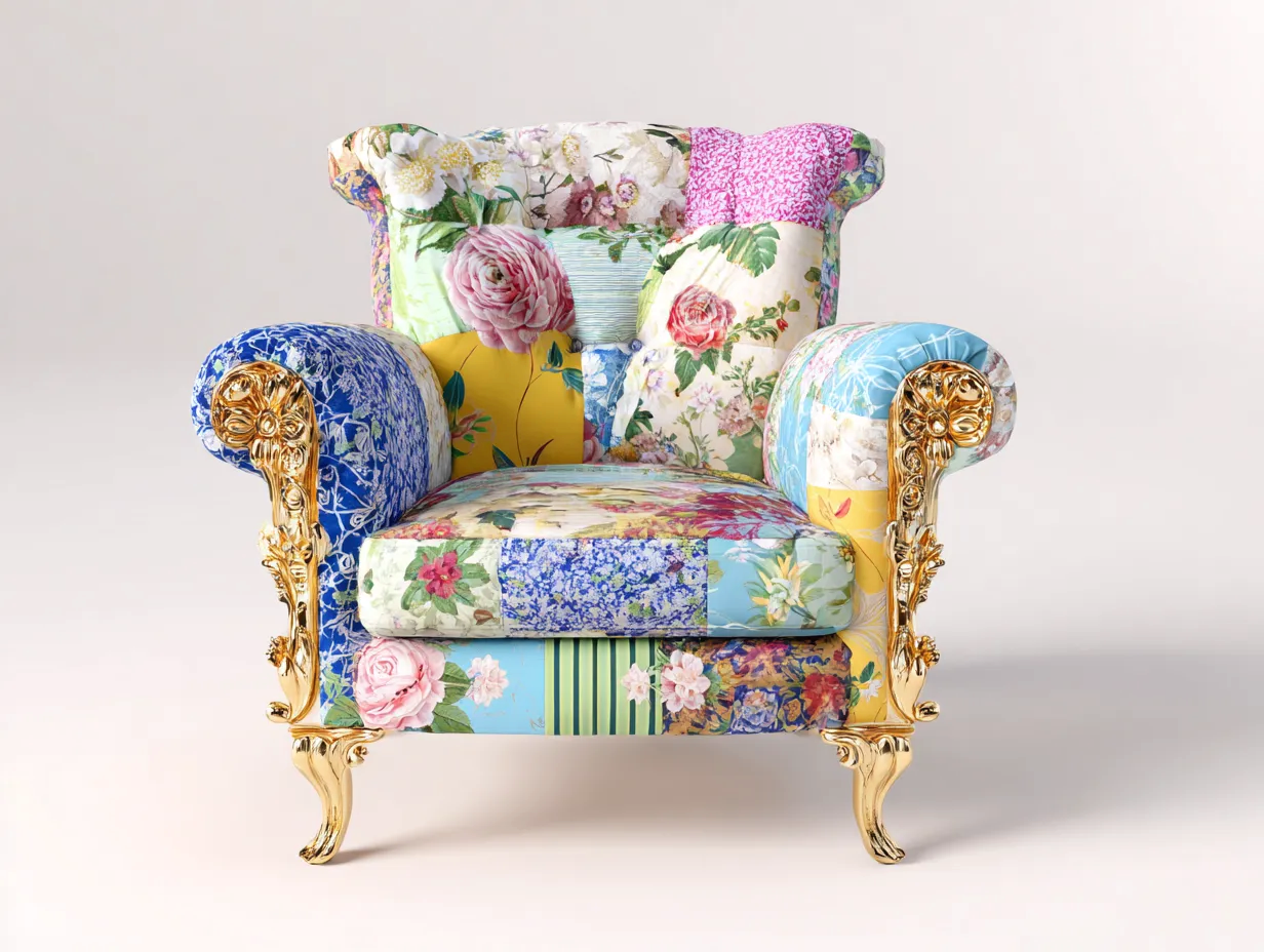 Poltrona-Tessuto-Legno-Metallo-89x93x96 cm-rosa-blu-verde-giallo-design artistico-Novexmahome