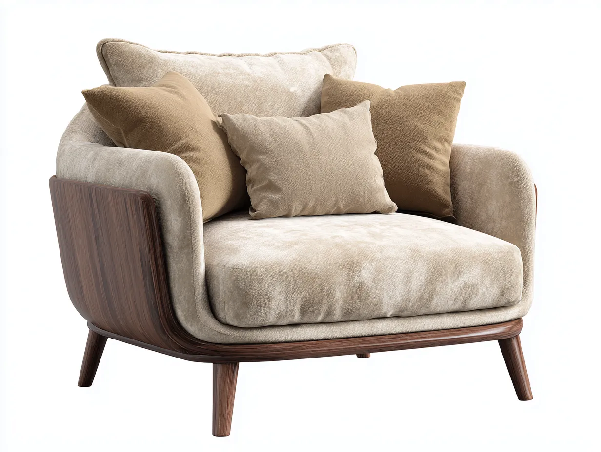 Poltrona - Tessuto-Legno - 88x92x86 cm - Beige - Stile moderno-Novexmahome