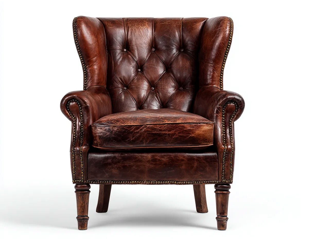 Poltrona a orecchioni-pelle-legno-90x95x114 cm-Marrone-Stile classico-Novexmahome