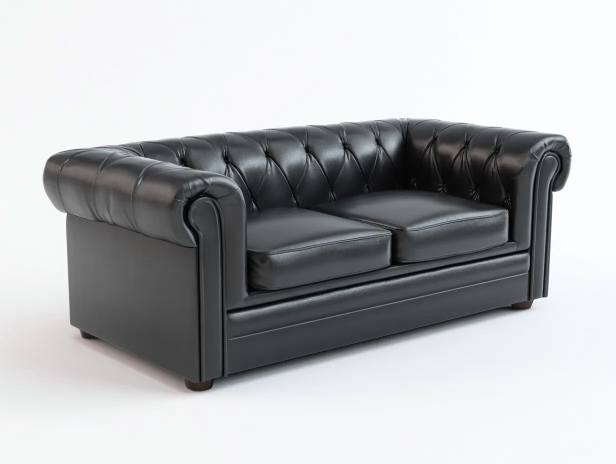 Divano a due posti - Pelle sintetica - 158x88x72 cm - Nero - Stile classico-Novexmahome