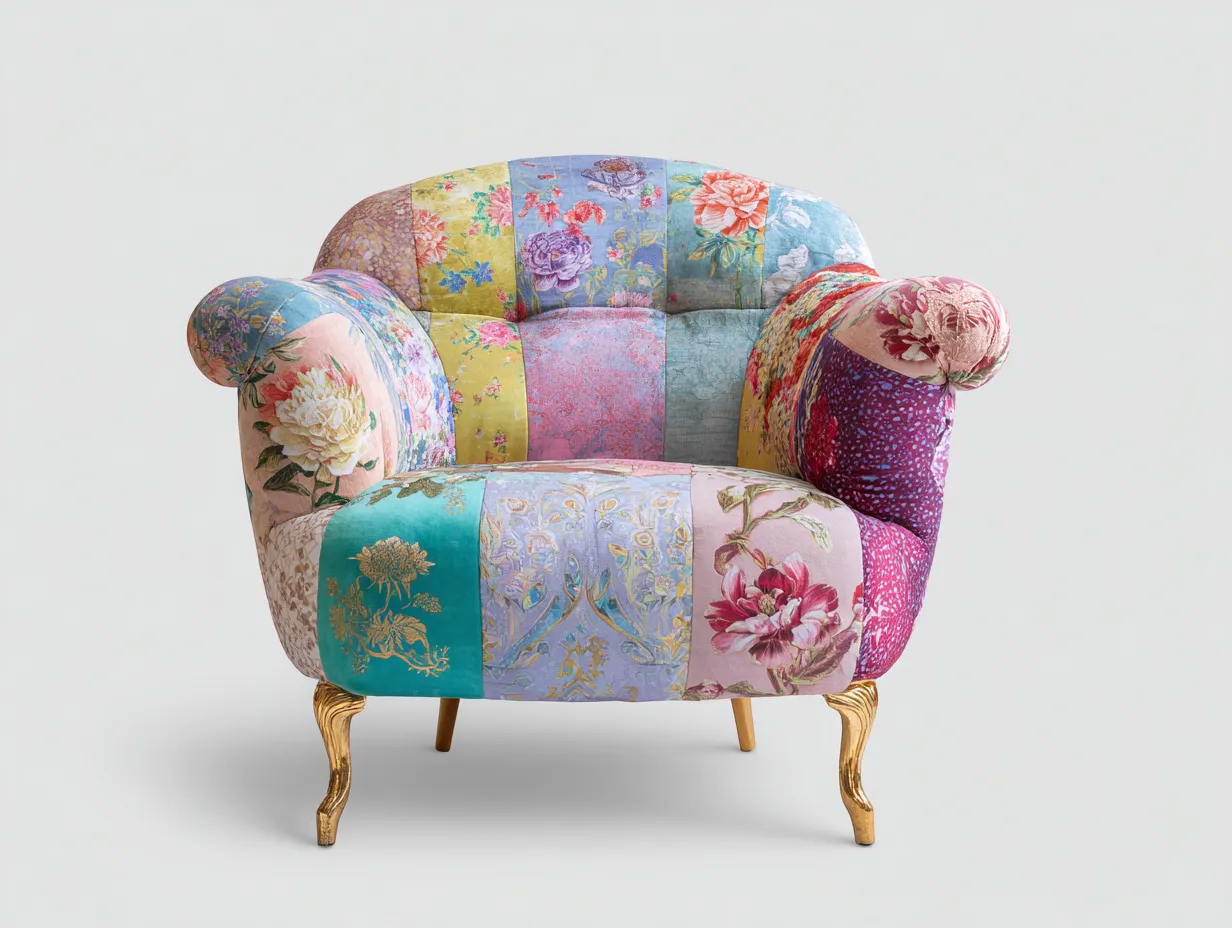 Poltrona-Tessuto-Legno-Metallo-86x90x95 cm-multicolore-design artistico-Novexmahome