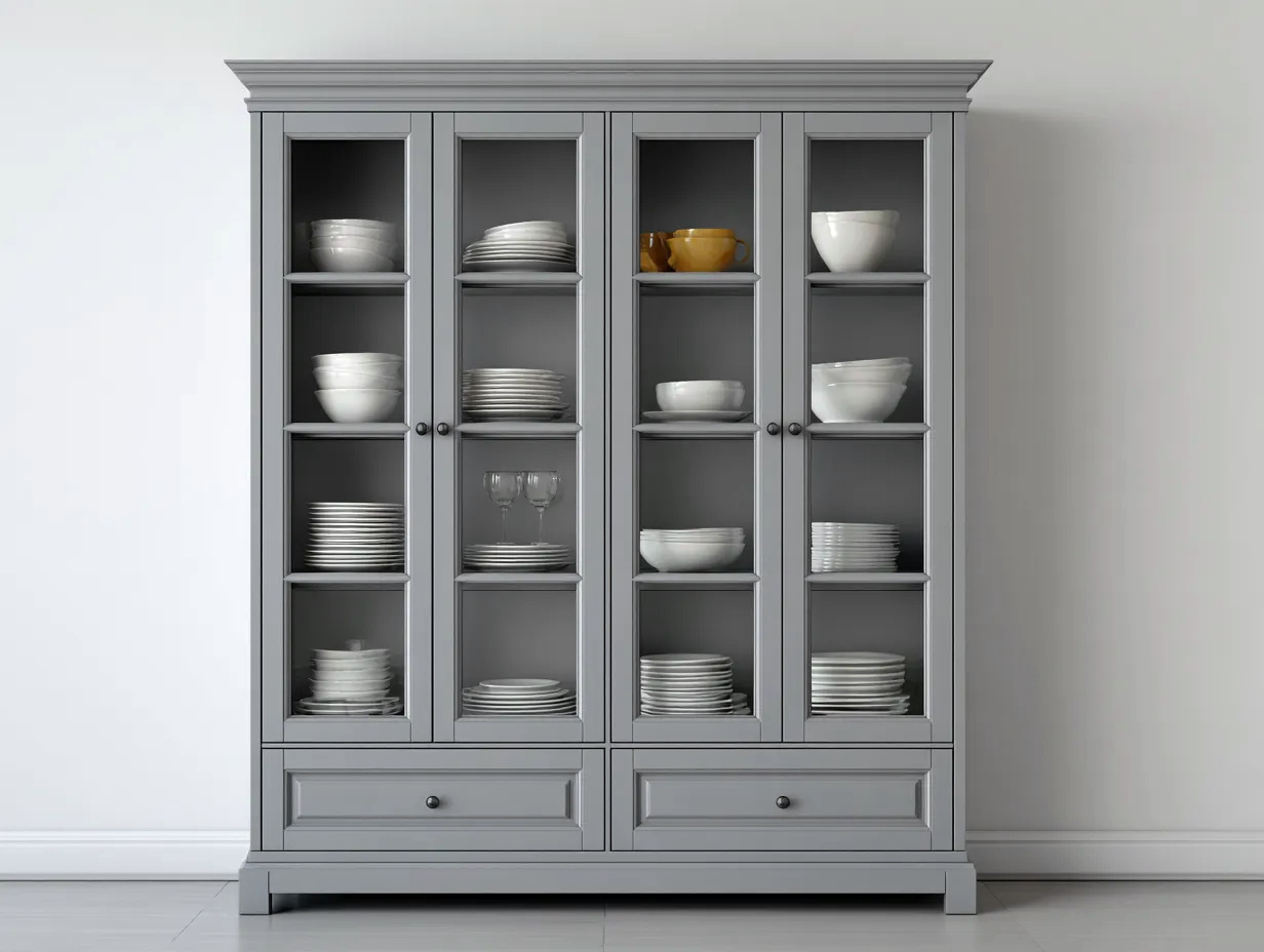 Vetrina - legno-vetro - 200x45x195 cm - grigio - stile classico-Novexmahome