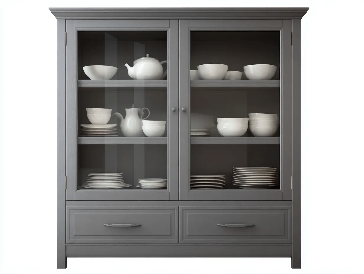 Vetrina - legno-vetro - 140x45x185 cm - grigio - stile classico-Novexmahome