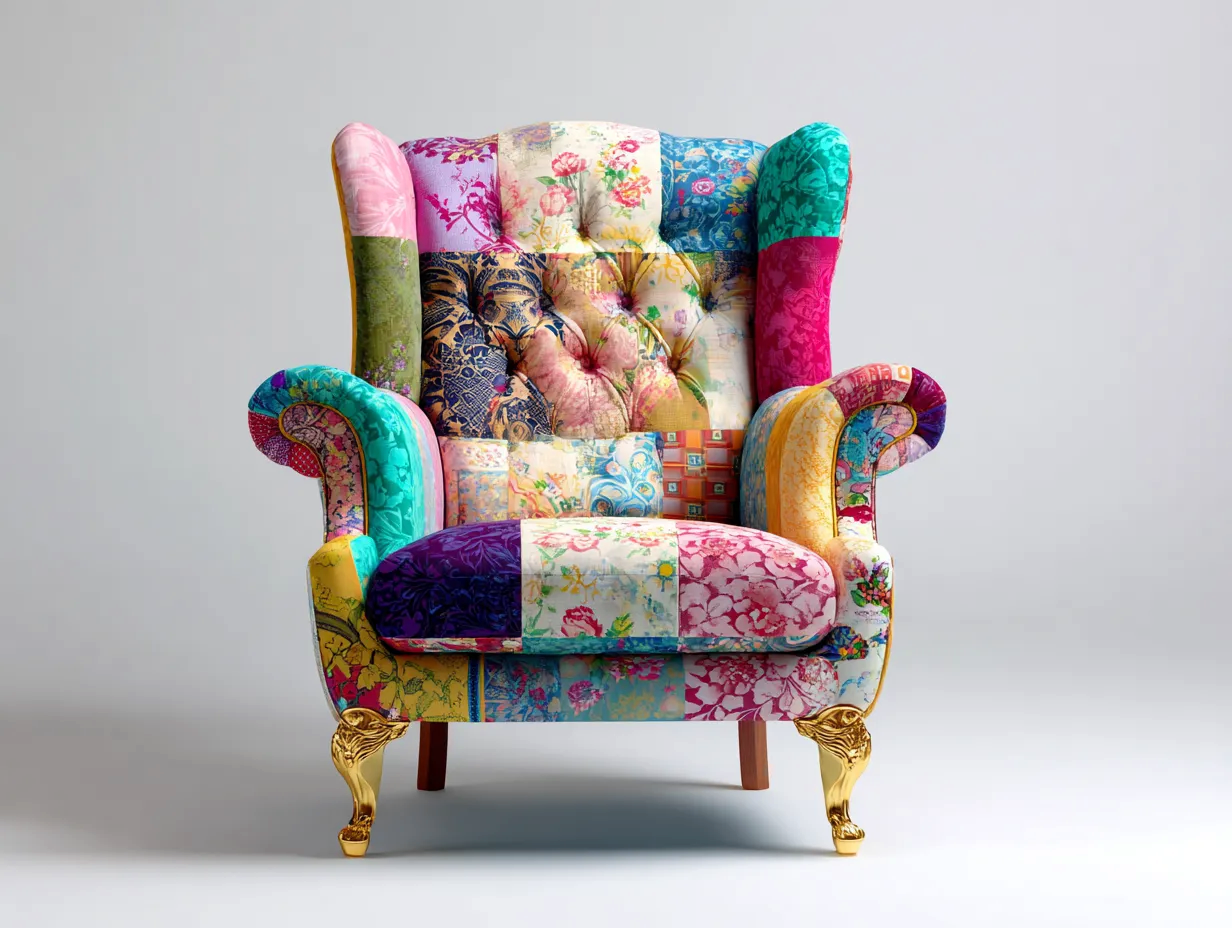 Poltrona-Tessuto-Legno-Metallo-84x88x94 cm-multicolore-design artistico-Novexmahome