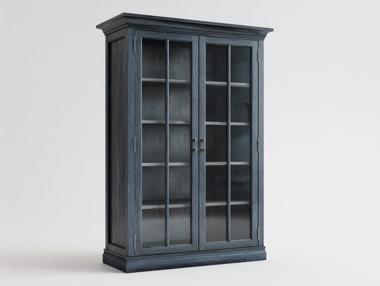 Vetrina-Legno-Vetro-92x45x180 cm-Blu scuro-Design classico-Novexmahome