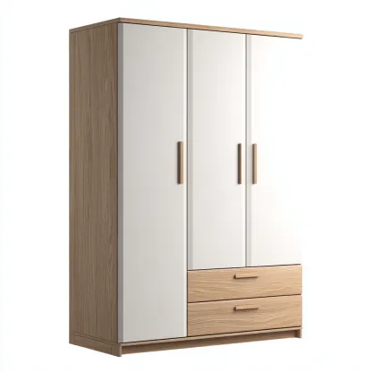 Armoire 3 portes en bois et MDF 120x55x180 cm - Blanc-Naturel - Style moderne pour intérieur-Hacorcasa