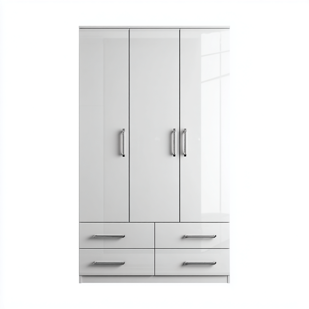 Armoire 3 portes finition laquée brillante avec tiroirs 180x55x200 cm - Blanc - Style moderne-Hacorcasa