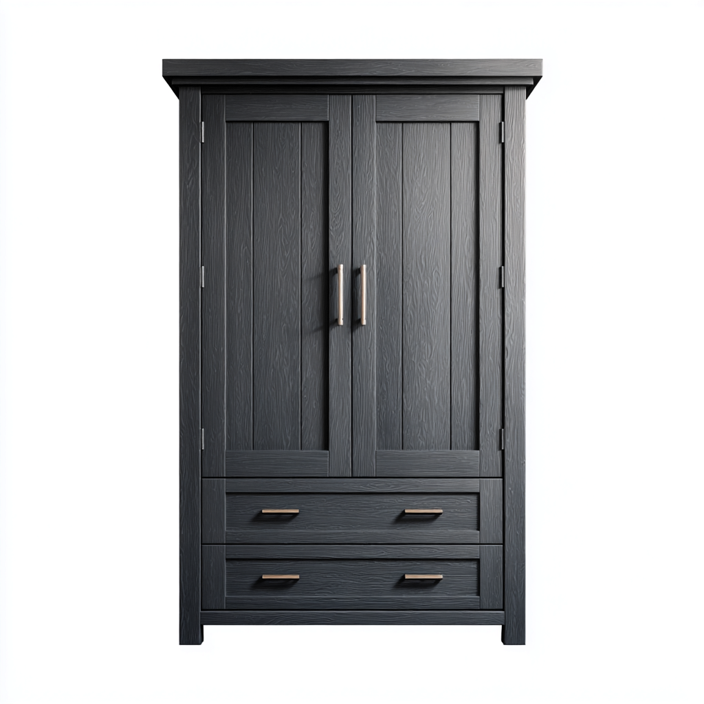 Armoire 2 portes structure bois finition foncée avec tiroirs 100x55x190 cm - Noir - Style contemporain-Hacorcasa