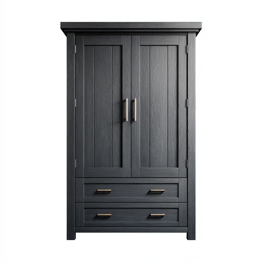 Armoire 2 portes structure bois finition foncée avec tiroirs 100x55x190 cm - Noir - Style contemporain-Hacorcasa