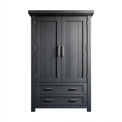Armoire 2 portes structure bois finition foncée avec tiroirs 100x55x190 cm - Noir - Style contemporain-Hacorcasa