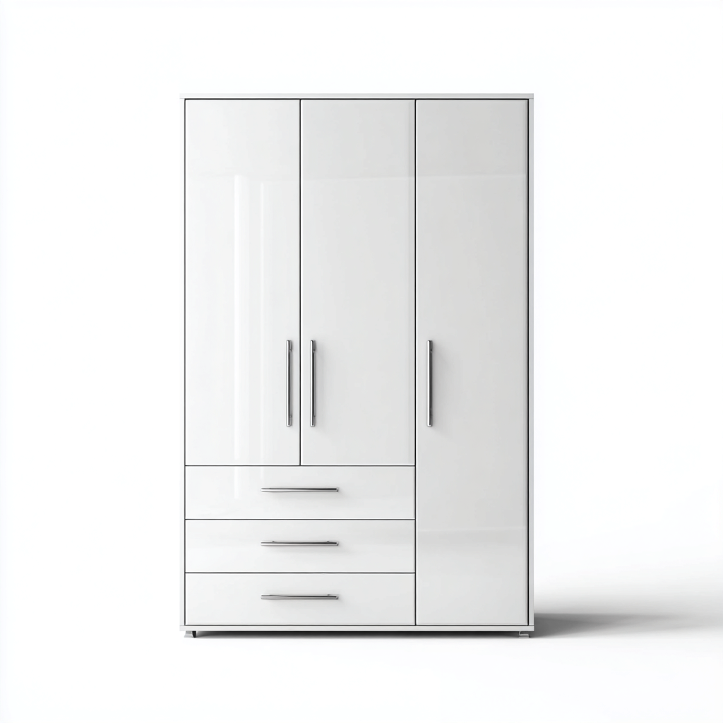 Armoire 3 portes panneau bois 120x55x200 cm - Blanc - Pour chambre - Style moderne-Hacorcasa