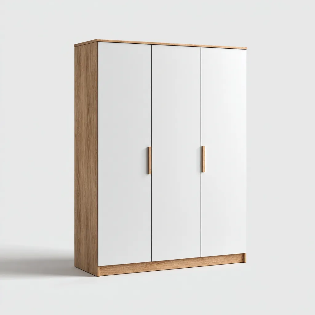 Armoire 3 portes en bois et panneaux blancs 180x55x200 cm - bois naturel et blanc - rangement intérieur moderne-Hacorcasa