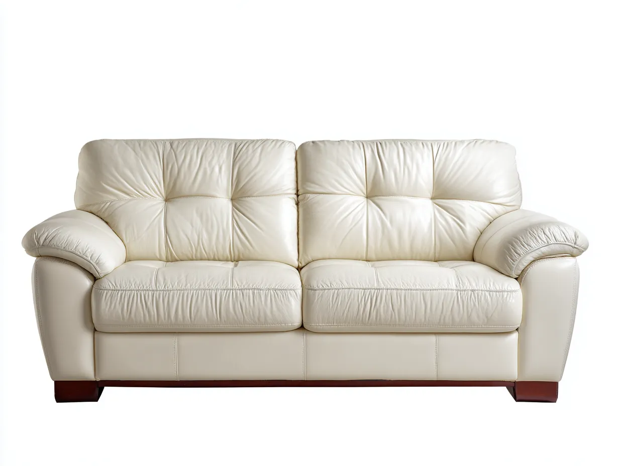 Divano a due posti - Pelle - 182x97x85 cm - Bianco crema - Stile moderno-Valinyinterior