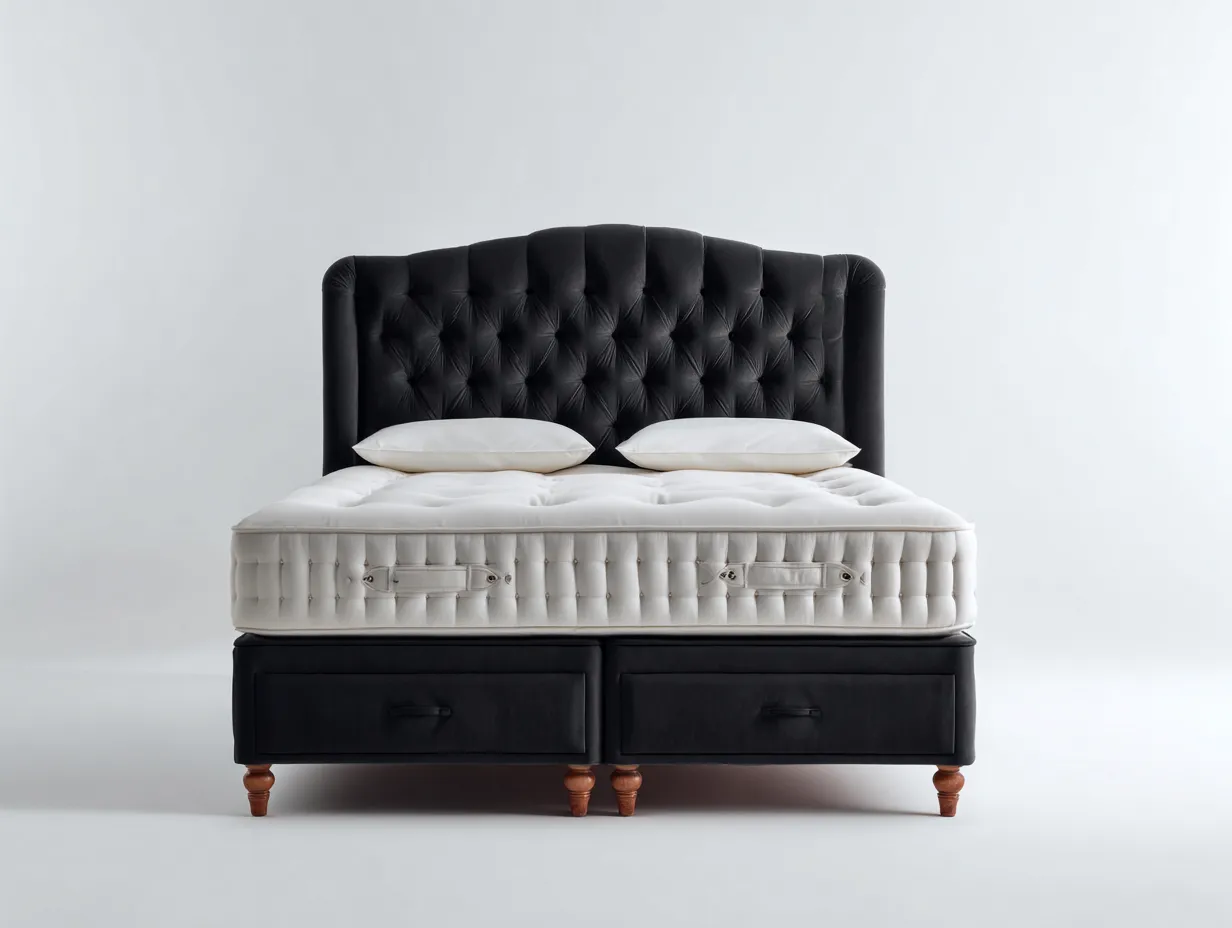 Letto matrimoniale - velluto-legno - 202x162x110 cm - nero - stile elegante-Valinyinterior
