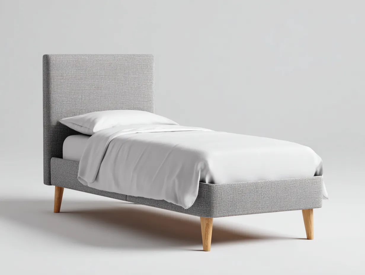 Letto singolo - tessuto-legno - 198x90x106 cm - grigio - stile moderno-Valinyinterior