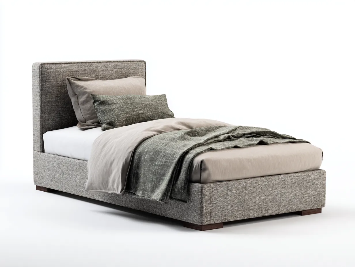 Letto singolo - tessuto-legno - 199x94x105 cm - grigio - stile moderno-Valinyinterior