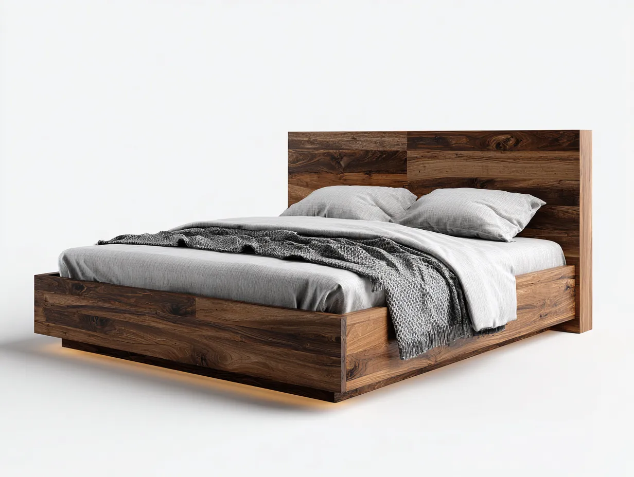 Letto matrimoniale - Legno - 210x170x95 cm - Marrone - Design moderno-Valinyinterior