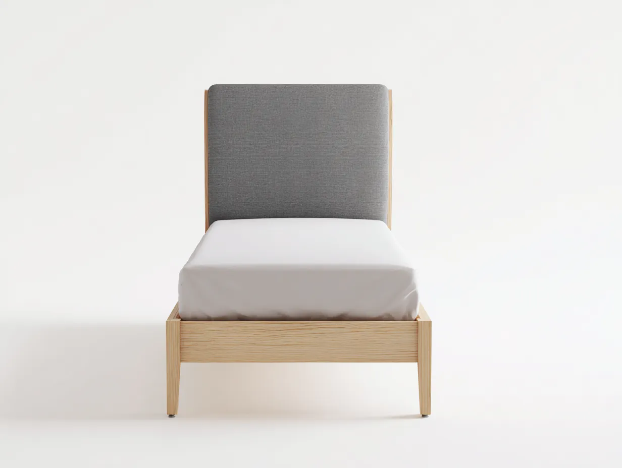 Letto singolo - legno-tessuto - 201x94x100 cm - naturale-grigio - stile moderno-Valinyinterior