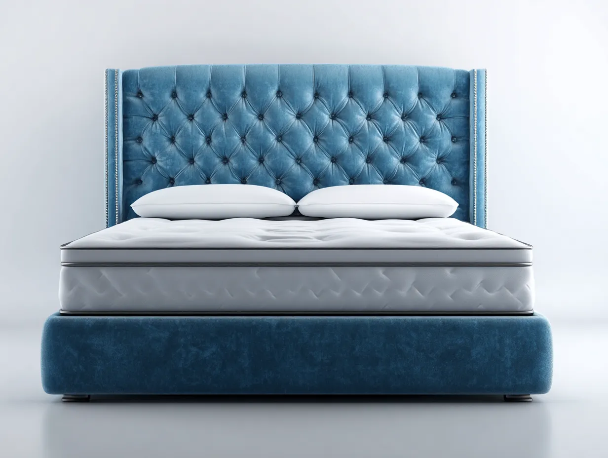 Letto matrimoniale - velluto-legno - 204x164x112 cm - blu - stile elegante-Valinyinterior