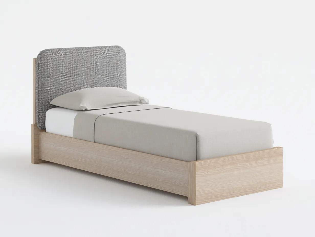 Letto singolo - legno-tessuto - 203x96x102 cm - naturale-grigio - stile moderno-Valinyinterior