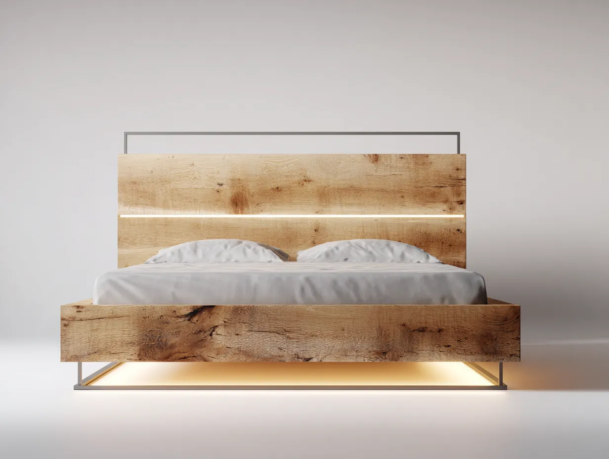 Letto matrimoniale - legno massello-metallo - 200x160x95 cm - naturale - design moderno-Valinyinterior