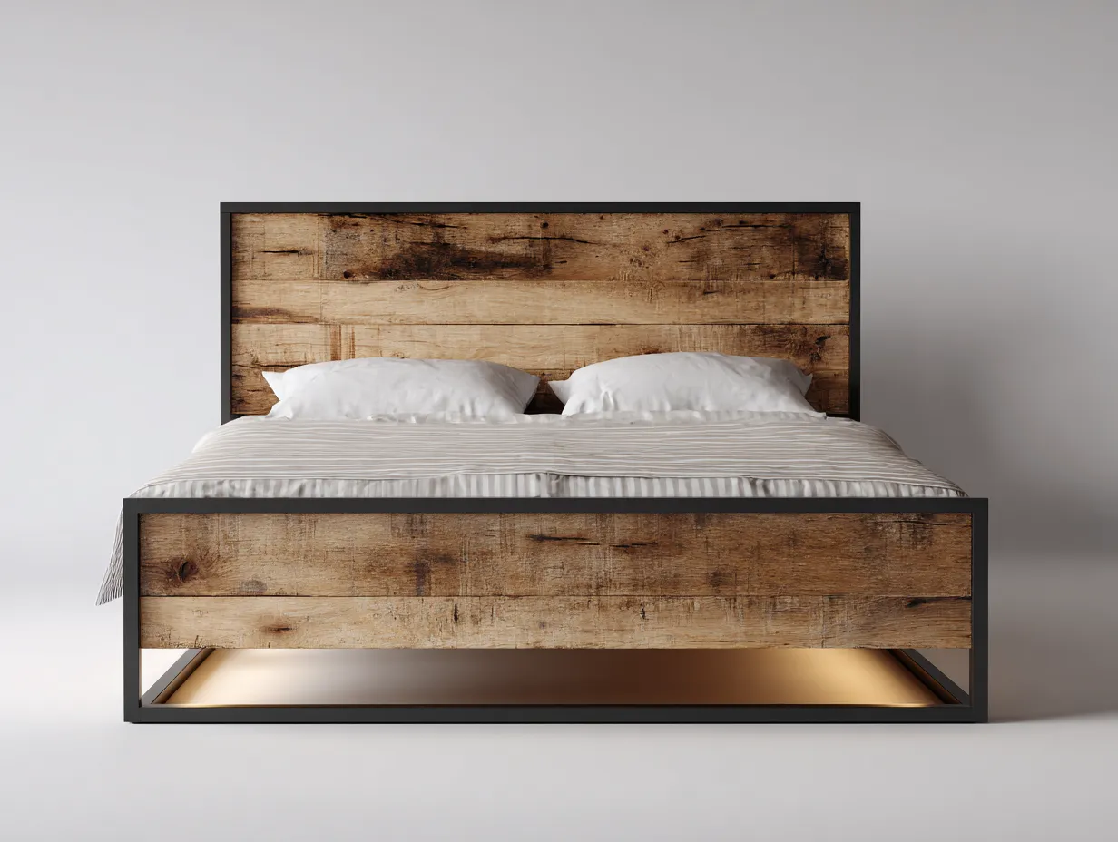 Letto matrimoniale - Legno-Metallo - 212x168x98 cm - Marrone-Nero - Stile industriale-Valinyinterior