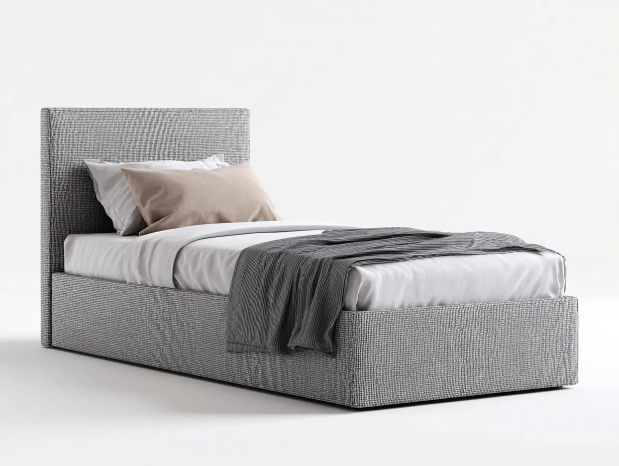 Letto singolo - tessuto - 197x93x103 cm - grigio - stile moderno-Valinyinterior