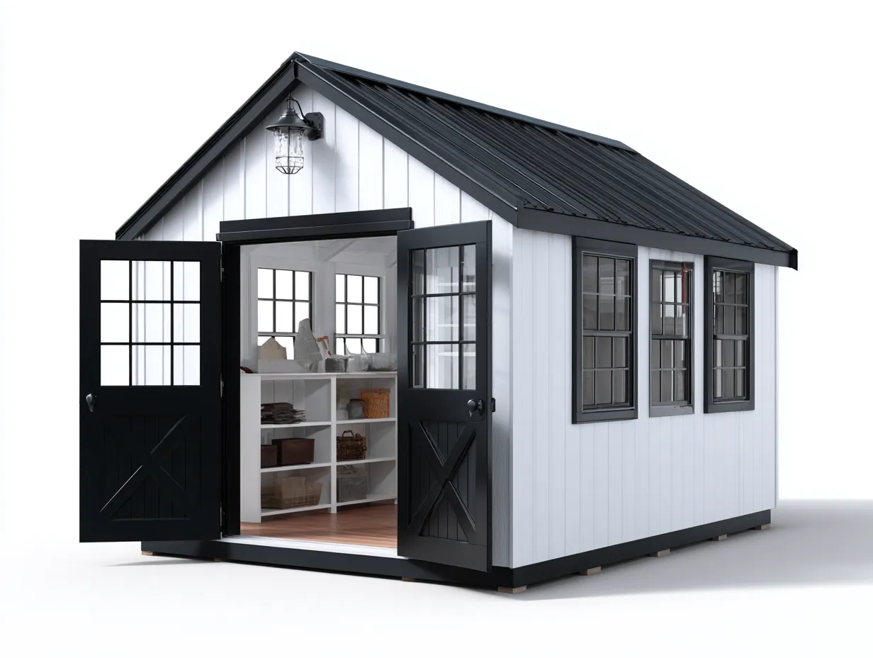 Casetta da giardino-Legno-240x180x225 cm-Bianco-Nero-Stile contemporaneo-Cotivohome