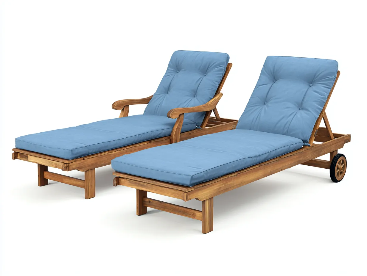 Lettino prendisole-Legno-Tessuto-204x74x41 cm-Blu-Design naturale-Cotivohome