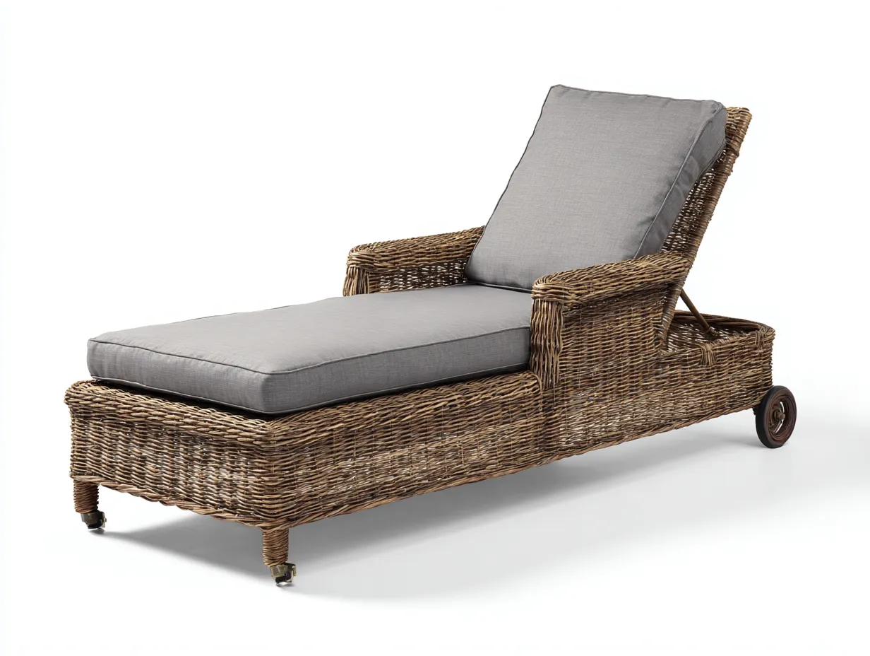 Lettino prendisole-Rattan-Tessuto-194x78x75 cm-Grigio-Design elegante-Cotivohome