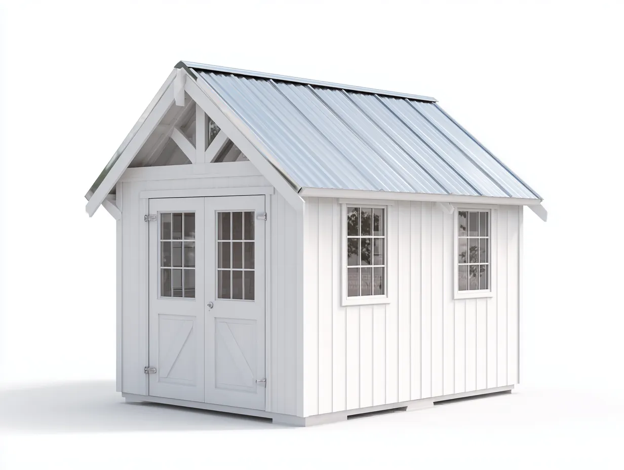 Casetta da giardino-Legno-Metallo-220x160x225 cm-Bianco-Stile classico-Cotivohome