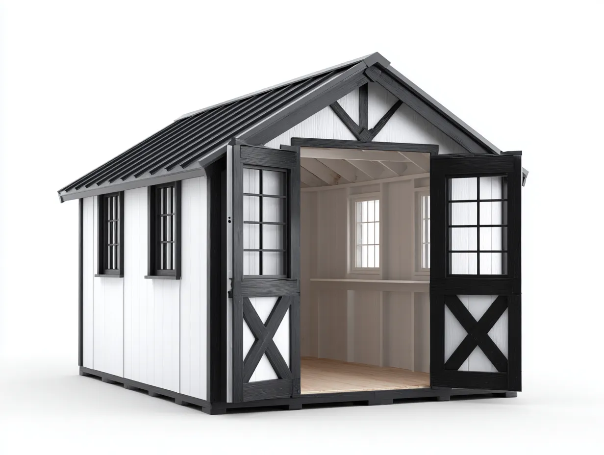 Casetta da giardino-Legno-212x148x218 cm-Bianco-Nero-Stile moderno-Cotivohome