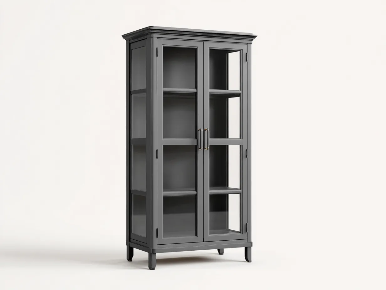 Vetrina-legno-vetro-90x45x195 cm-grigio-stile classico-Cotivohome