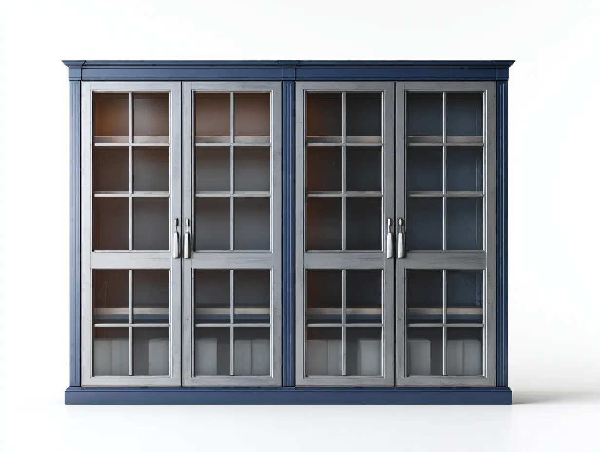 Vetrina-legno-vetro-240x45x210 cm-blu scuro-grigio-stile classico-Cotivohome