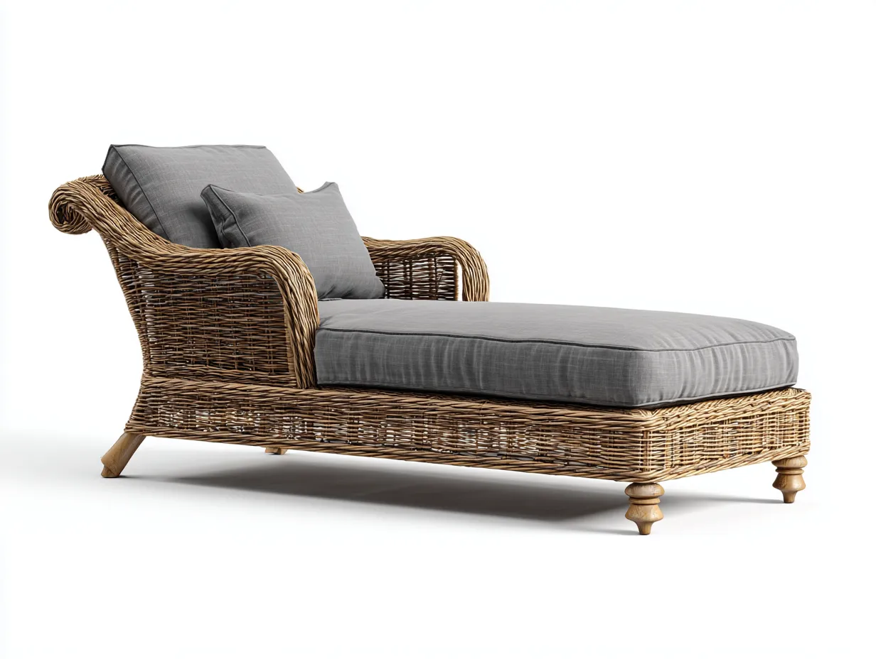 Lettino prendisole-Rattan-Tessuto-190x72x76 cm-Grigio-Design retrò-Cotivohome