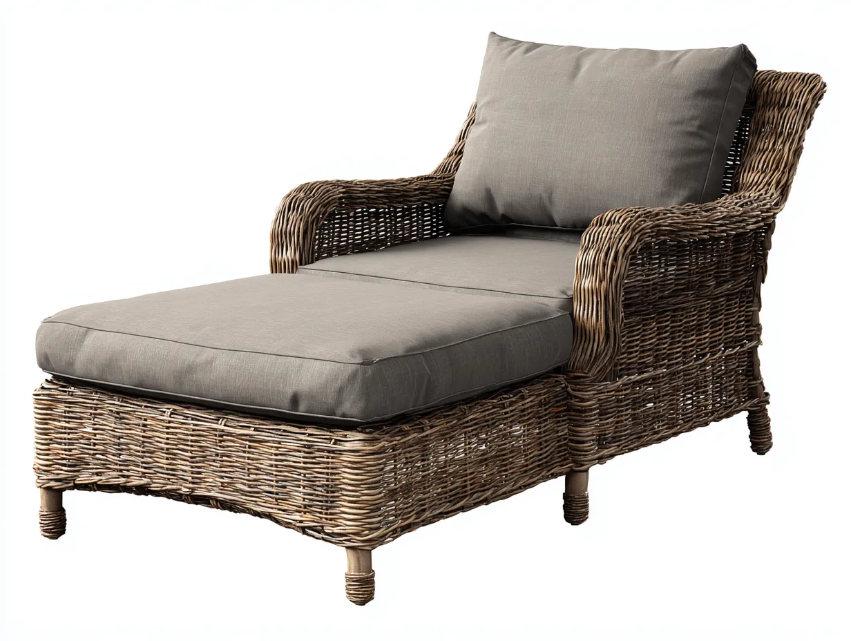Lettino prendisole-Rattan-Tessuto-192x77x73 cm-Grigio-Design naturale-Cotivohome