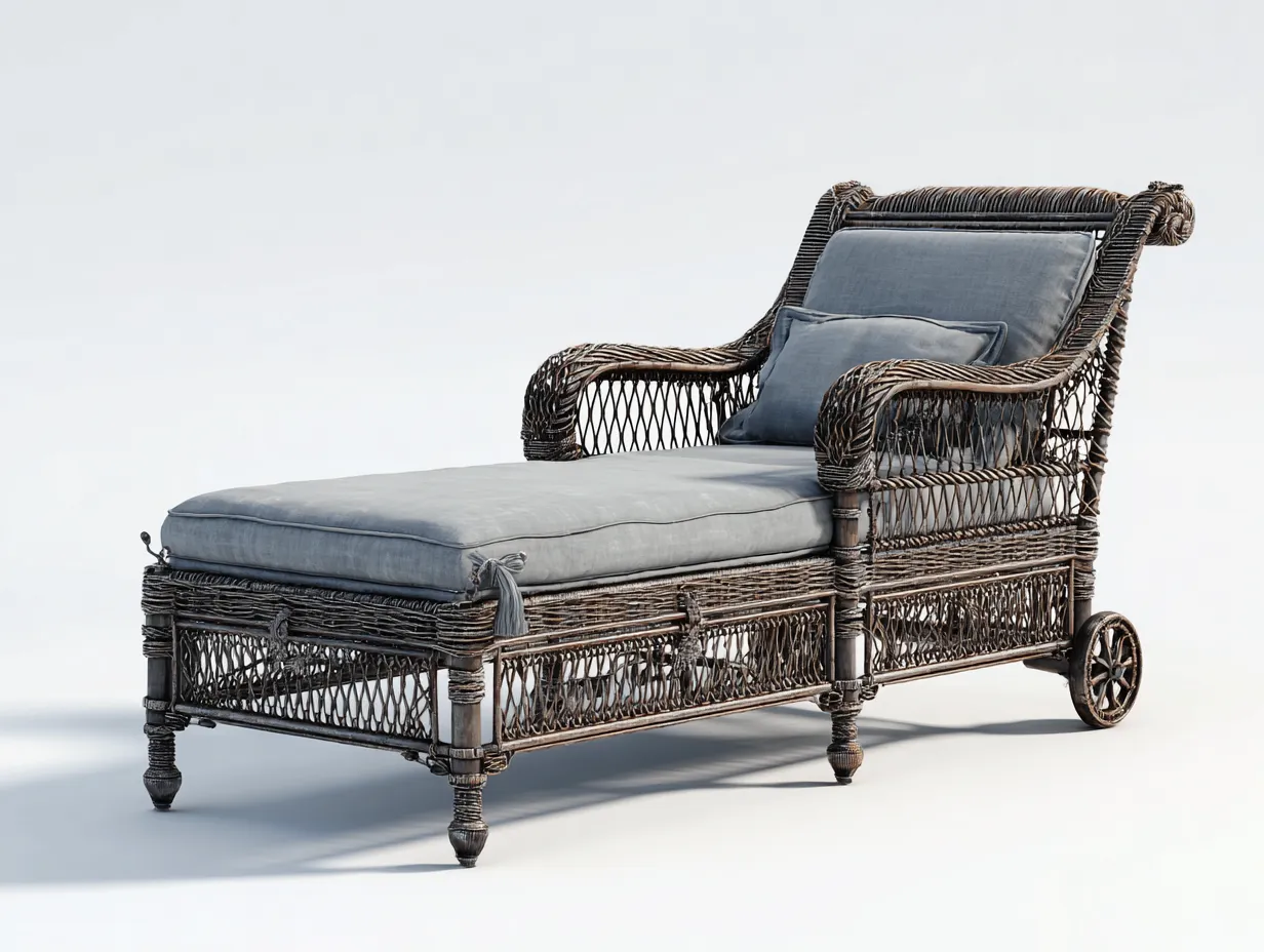 Lettino prendisole-Rattan-Tessuto-195x70x78 cm-Grigio-Design vintage-Cotivohome