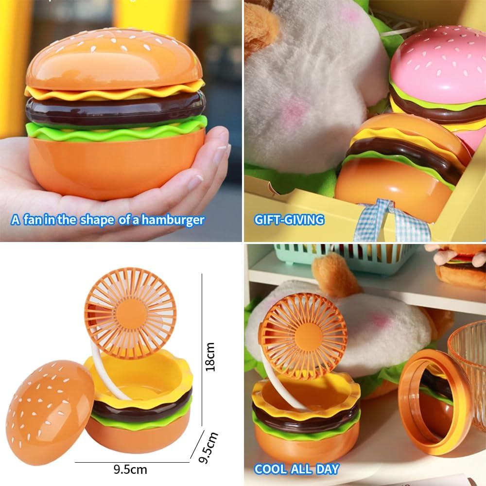 UuFan Rechargeable Hamburger Mini Fan, Creative Cute Toy Fan with Mirror