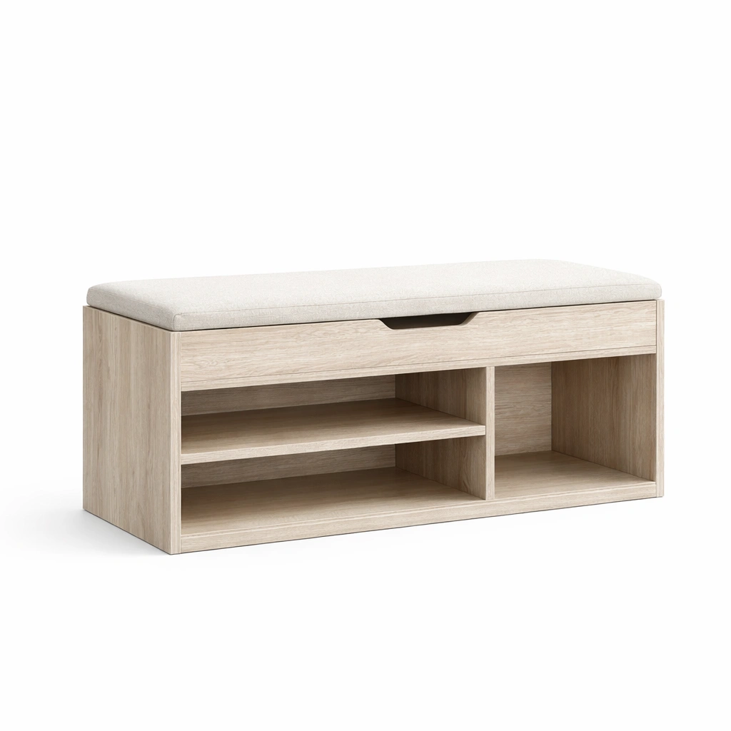 Schuhbank mit Polster und Stauraum Fach Holz Hellbeige-ardqira