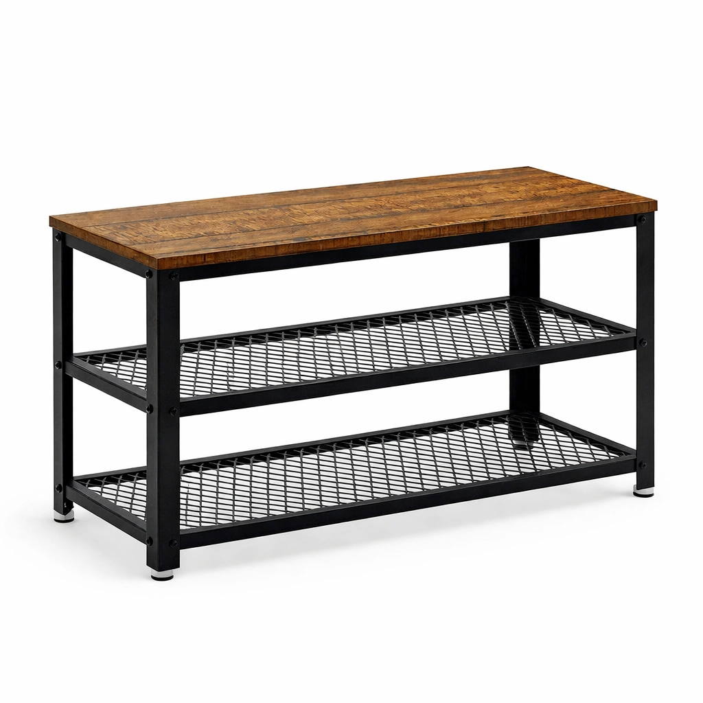 Schuhbank mit Doppelablage Industrial Stil Braun Schwarz-ardqira